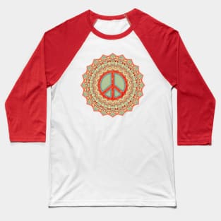 Lotus Flower Peace Mandala Red Ice Blue Baseball T-Shirt